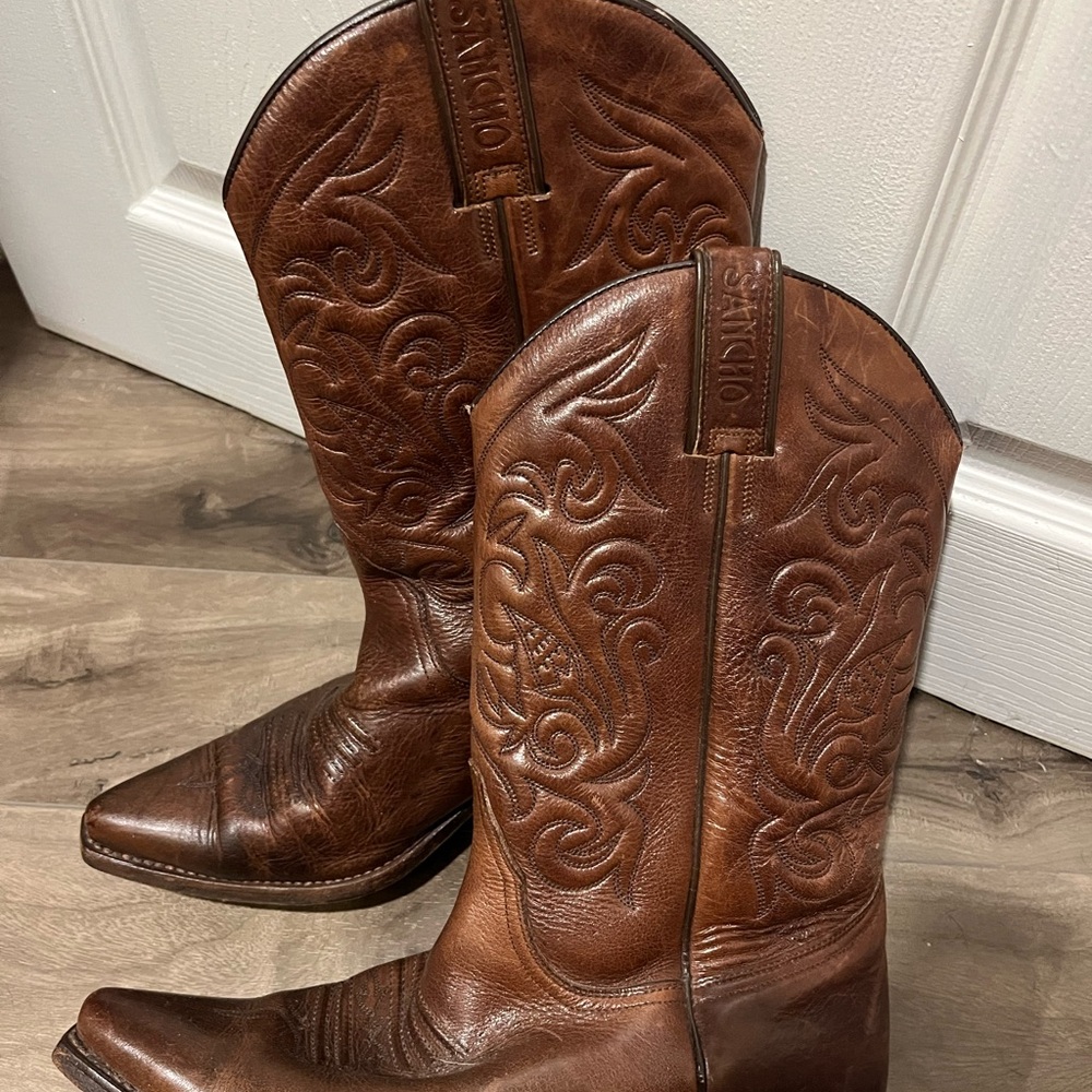 Old West Brown Leather Cowboy Boots